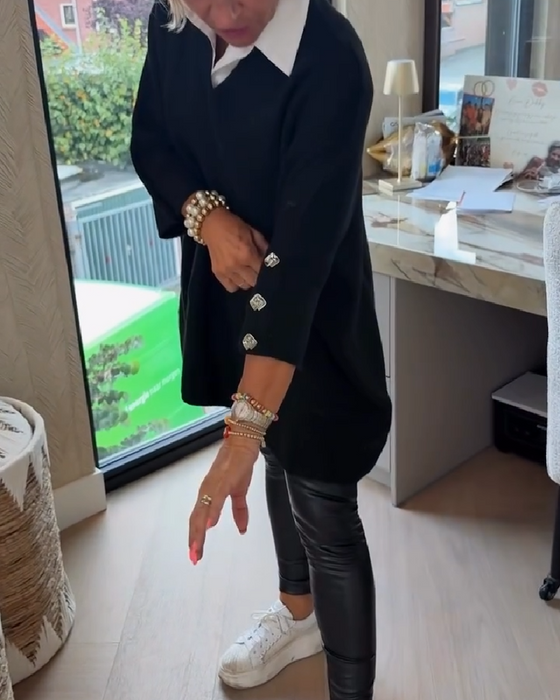 V-Neck Buttoned Asymmetrical Jumper