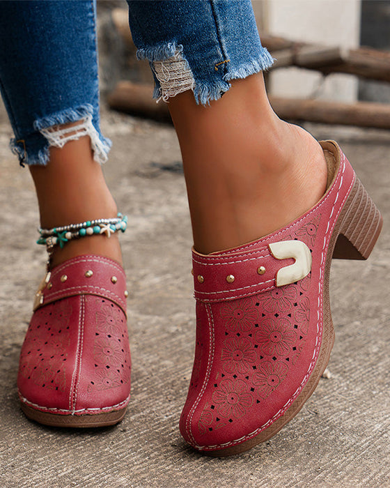 Covered Toe Chunky Heel Slip-On Sandals