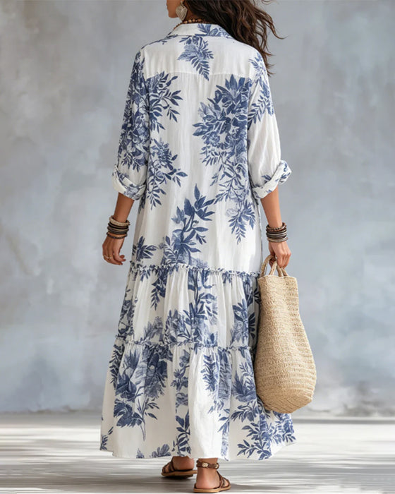 Casual Printed Lapel Dress