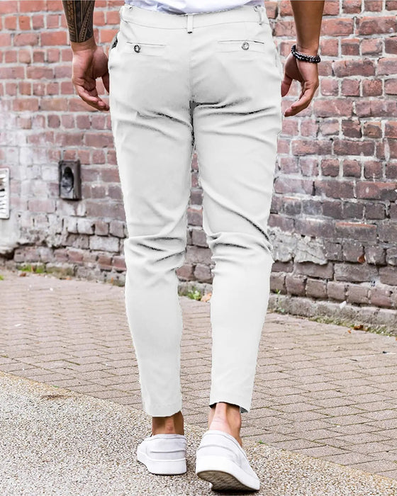 Solid Color Button Front Slim Fit Casual Pants