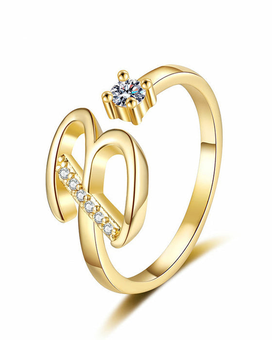 Adjustable Sparkling Initial Ring For Women