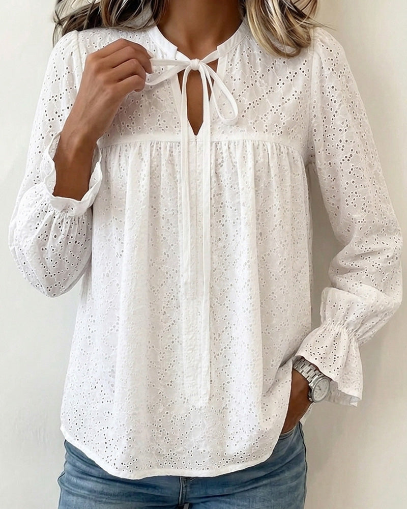 Tie Cutout Long Sleeve Top