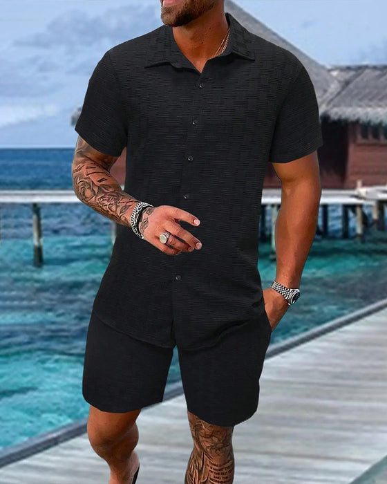 Plaid Polo Collar Casual Men's Sets