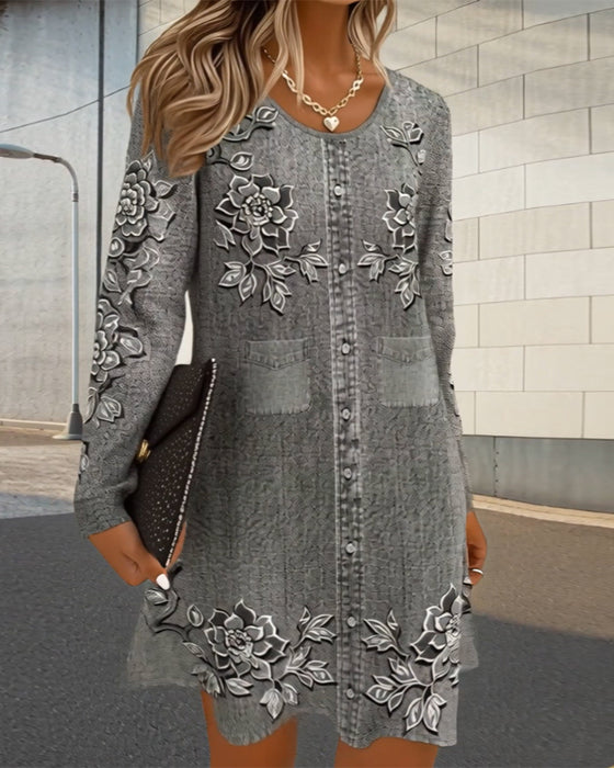 Positioned Printed A Hem Dress