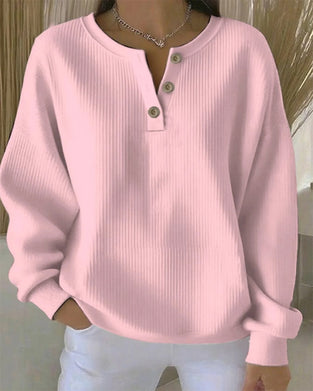 Long-Sleeved Button-Down V-Neck Sweatshirt