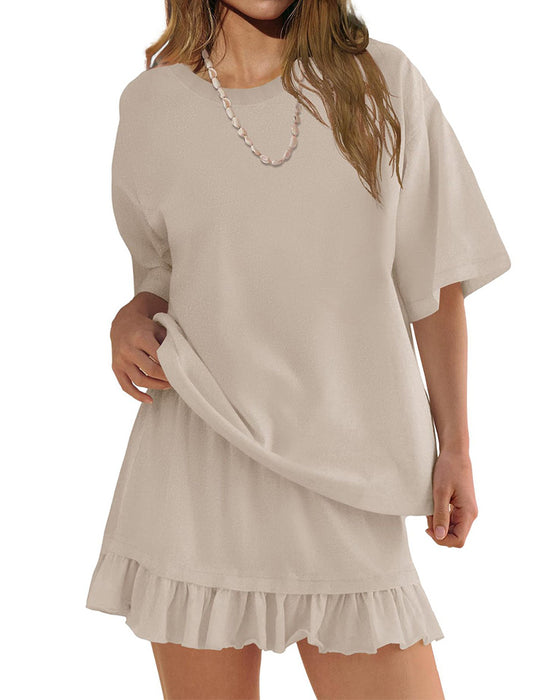 Round Neck Solid Color Two Piece Set