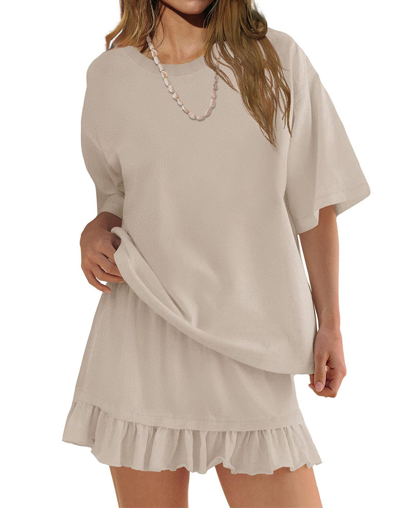 Round Neck Solid Color Two Piece Set
