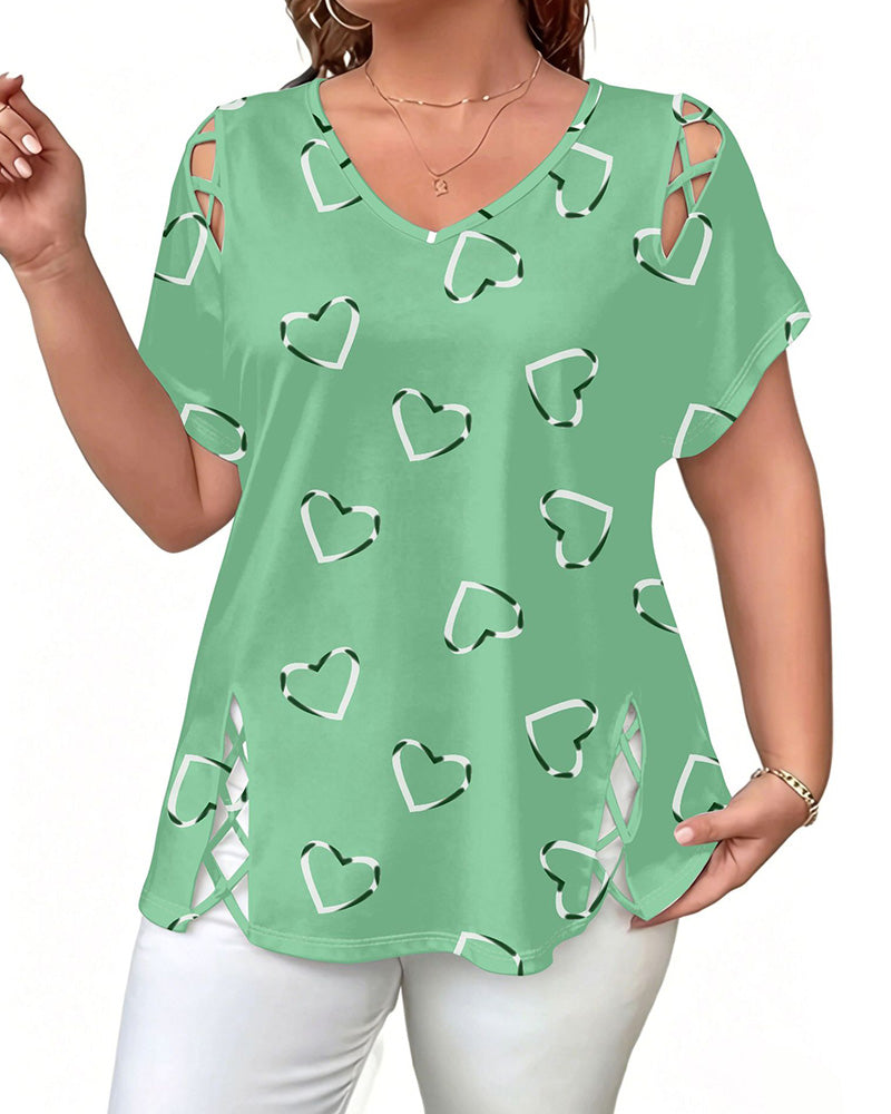 Heart Pattern Hollow Short-Sleeved T-Shirt