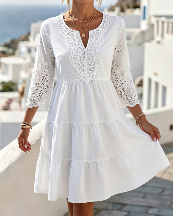 Cut-Out Tiered Midi A-Line Dresses
