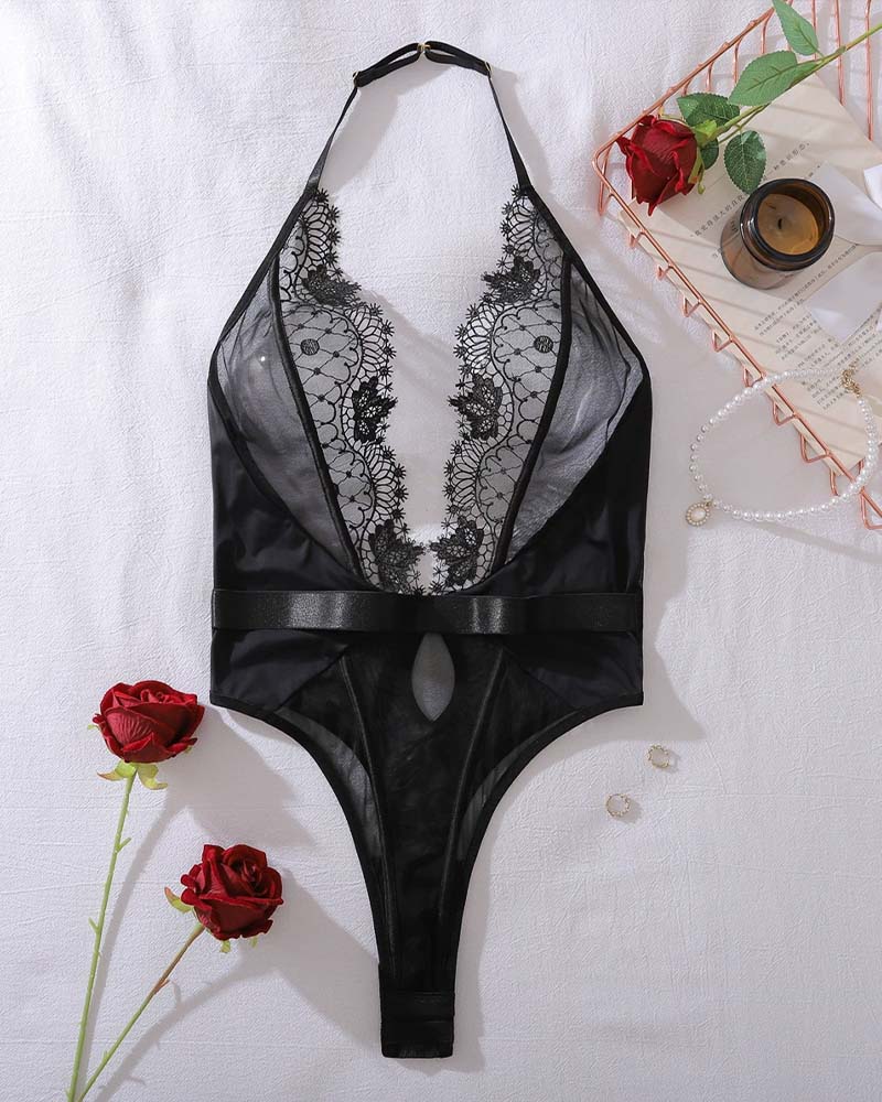 See-Through Backless Cutout One-Piece Lingerie