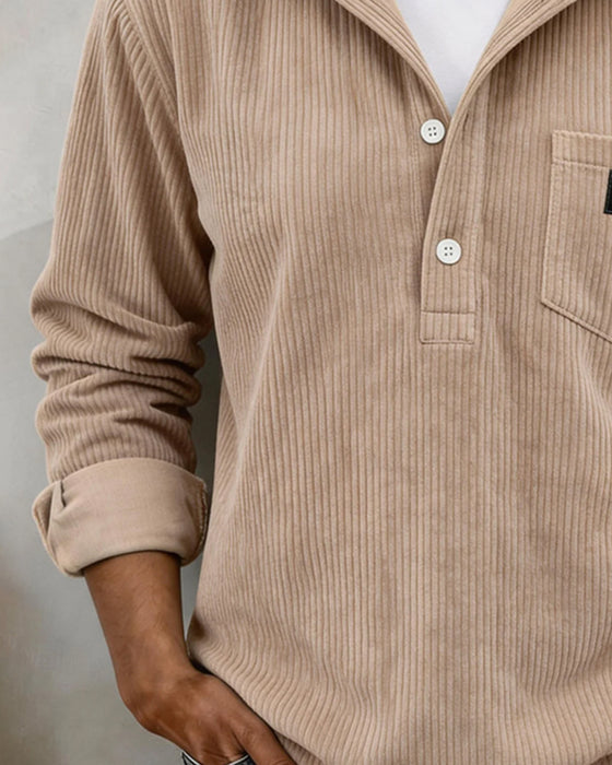 Corduroy Half Button Hoodie