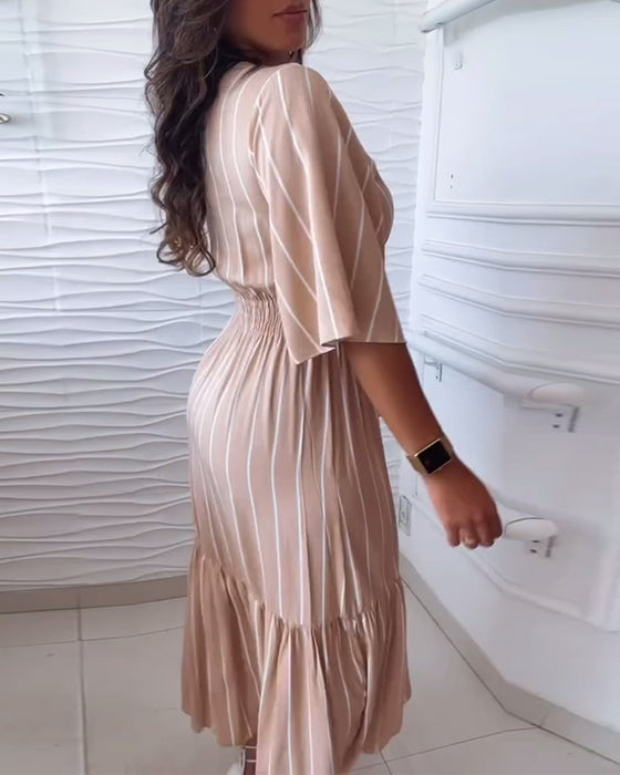 Stripe print drawstring casual dress