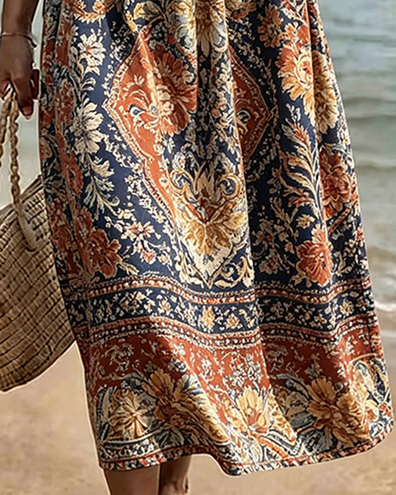 Crew Neck Bohemian Dress