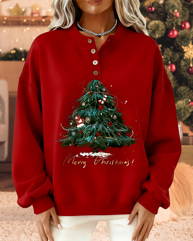 Christmas Tree Print Crew Neck Sweatshirt