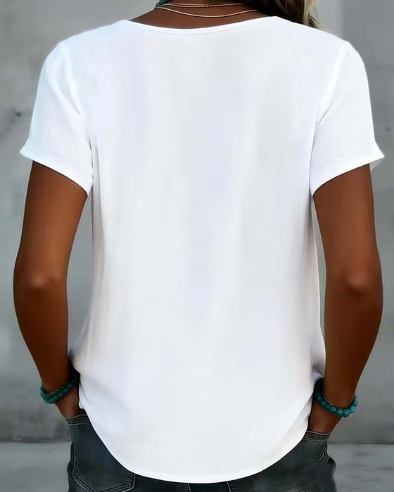 V-Neck Hollow Out Solid Blouse