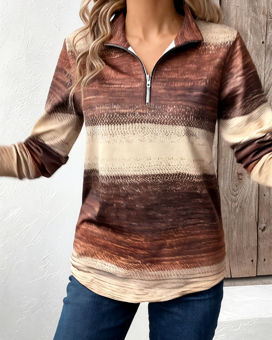 Stand Collar Half-Zip Gradient Sweatshirt