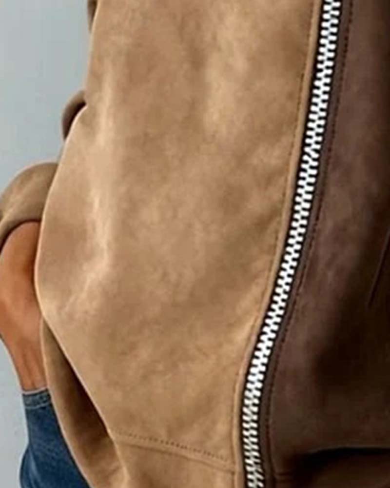 Hooded Drawstring Contrast Zipper Hoodie