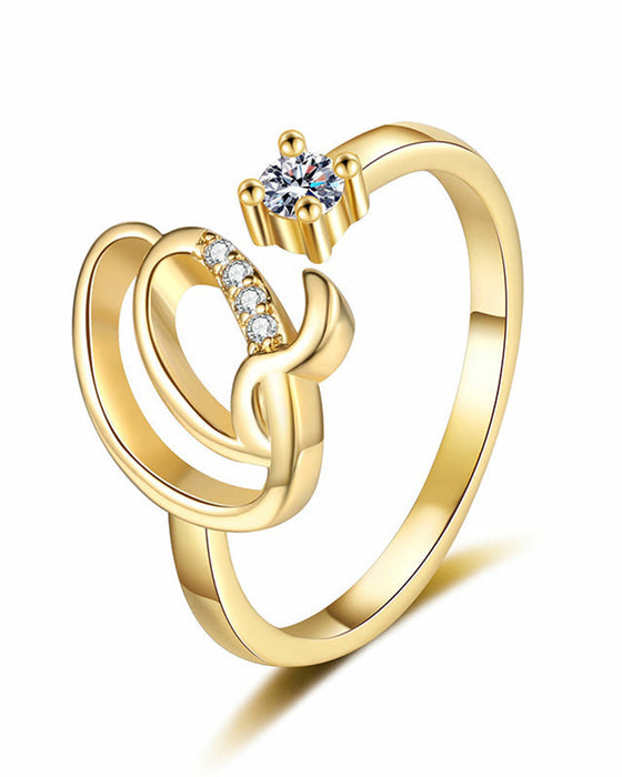 Adjustable Sparkling Initial Ring For Women