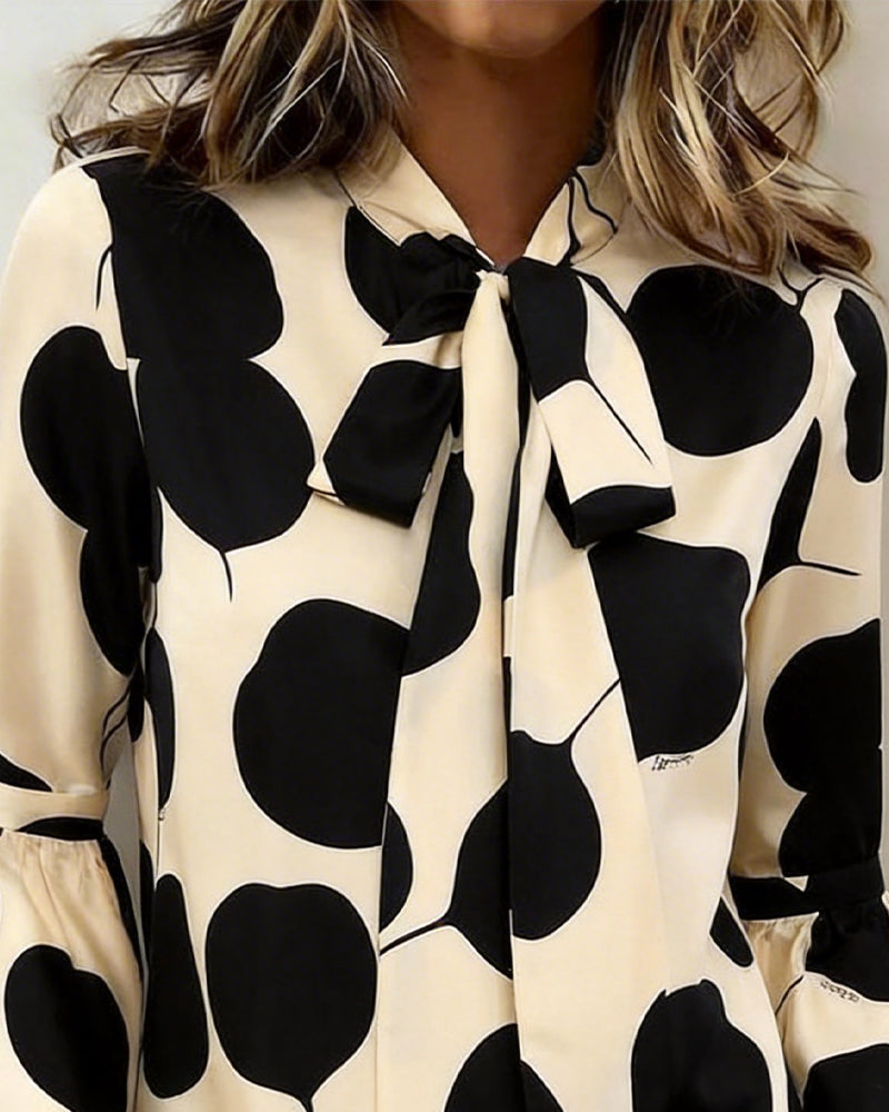 Leaf Print Tie Blouse