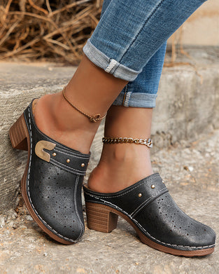 Covered Toe Chunky Heel Slip-On Sandals