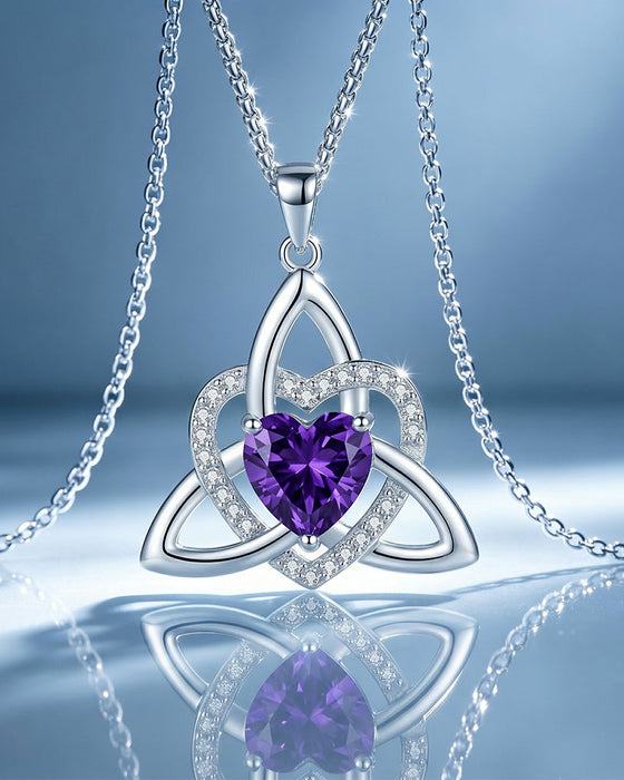 Birthstone Celtic Trinity Knot Heart Necklace✨ Heart Shape Celtic Trinity Knot Birthstone Pendant