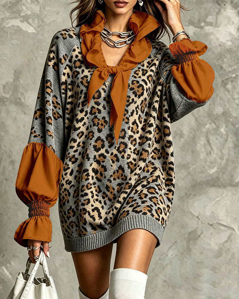 Leopard Patchwork Casual Sweater Dress