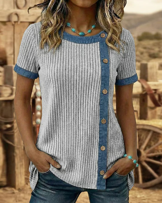 Side Button Rib Knit Top