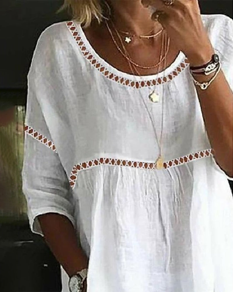 Hollow-Out Loose Short-Sleeved Blouse