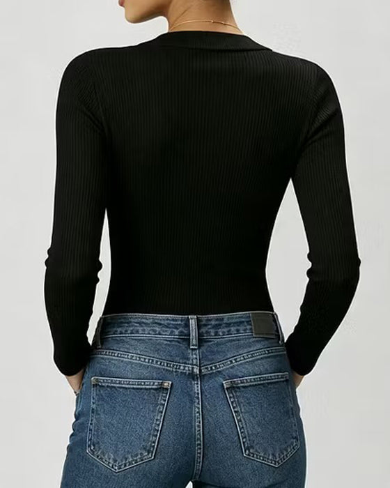 Chain Embellished V-Neck Long Sleeve Top