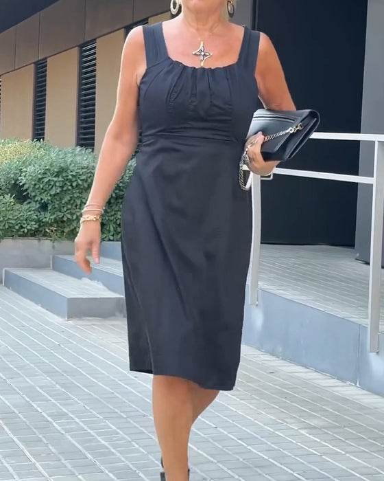 Square Neck Solid Color Dress