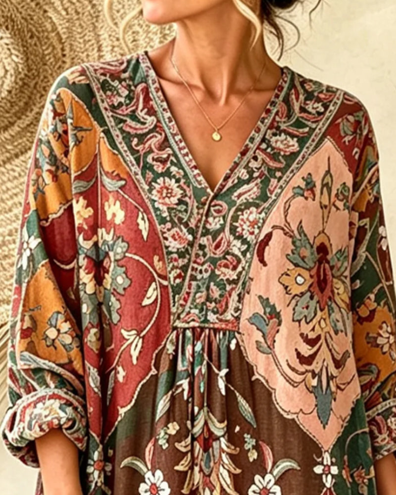 V-Neck Bohemian Long Sleeve Dress