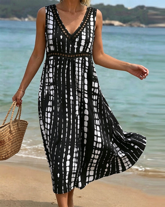 V-Neck Sleeveless Abstract Print Dress
