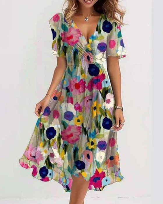 V-neck colorful printed dress