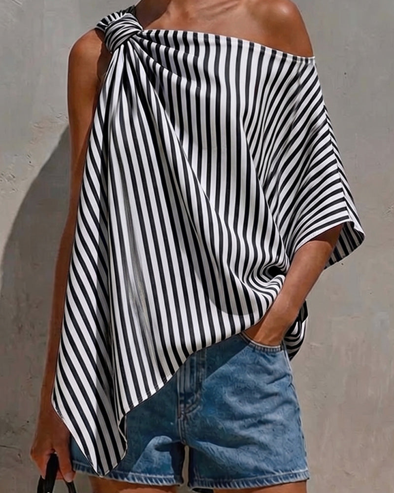 Striped Loose Asymmetric Design Blouse