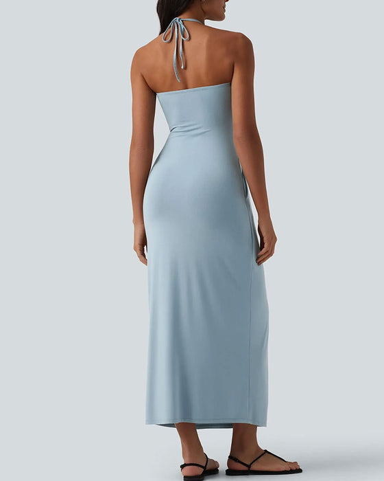 Halter Draped Long Dresses
