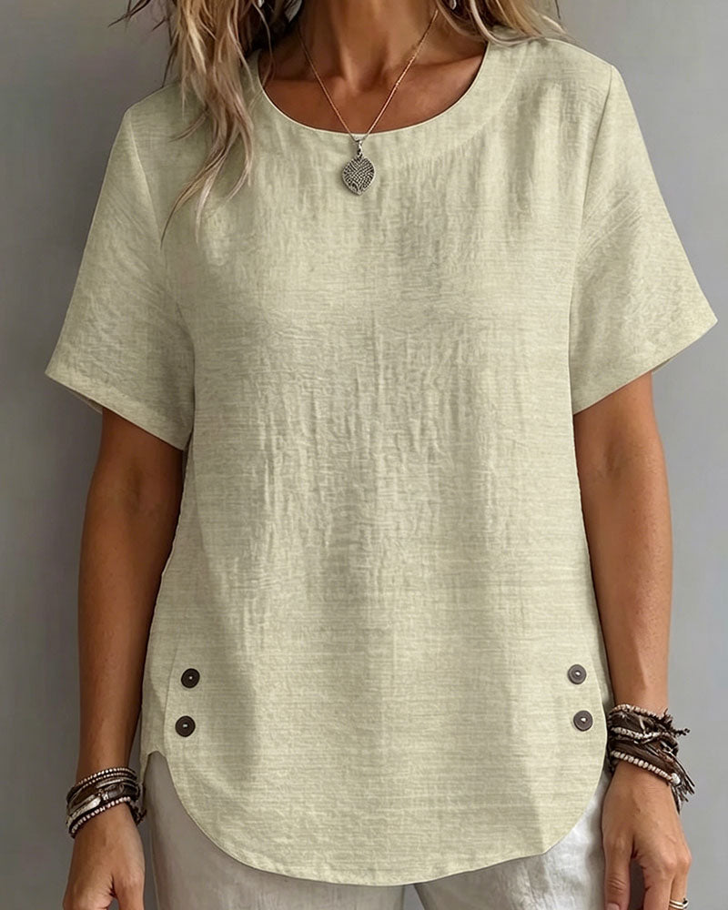 Crew Neck Solid Color Simple T-Shirt 100%Cotton