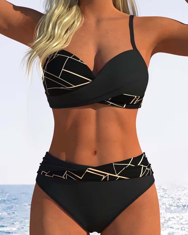 Spaghetti Straps Cross Printed Bikini