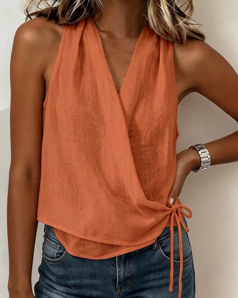 Solid Sleeveless V-Neck Blouse