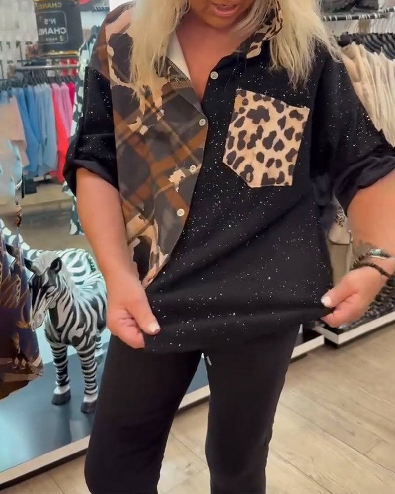 Collared Pocket Patchwork Print Shirt