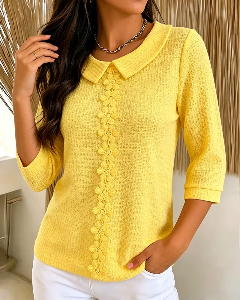 Lapel Solid Casual Top