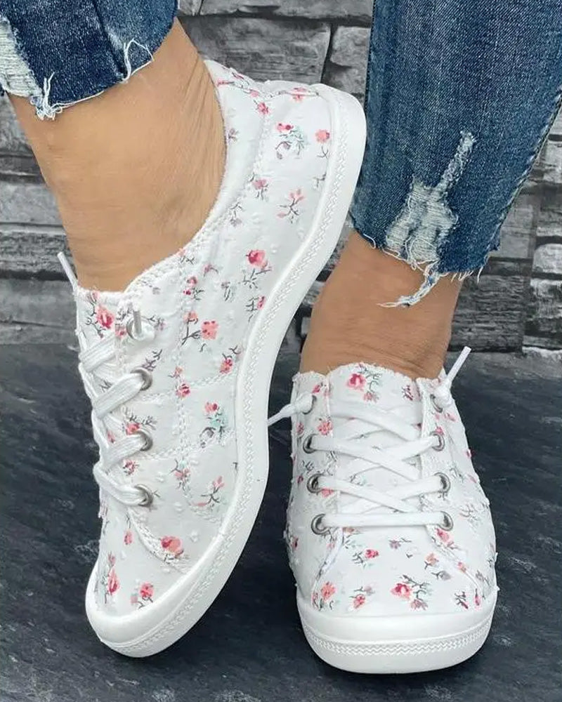 Floral Print Fashion Casual Cloth Shoes
