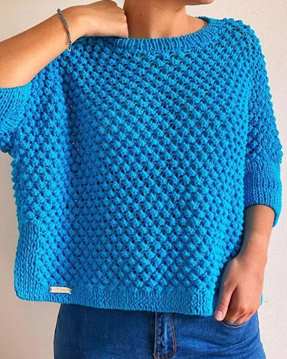 Round neck solid color loose sweater