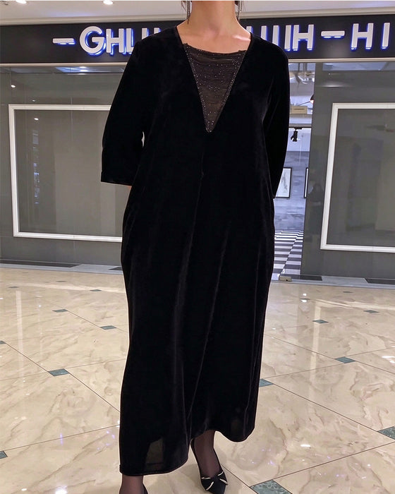 V-Neck Half Sleeve Loose Flared Dress