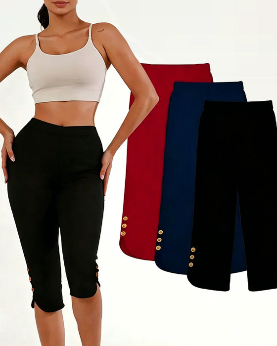 Solid Color Slim-Fit Cropped Leggings