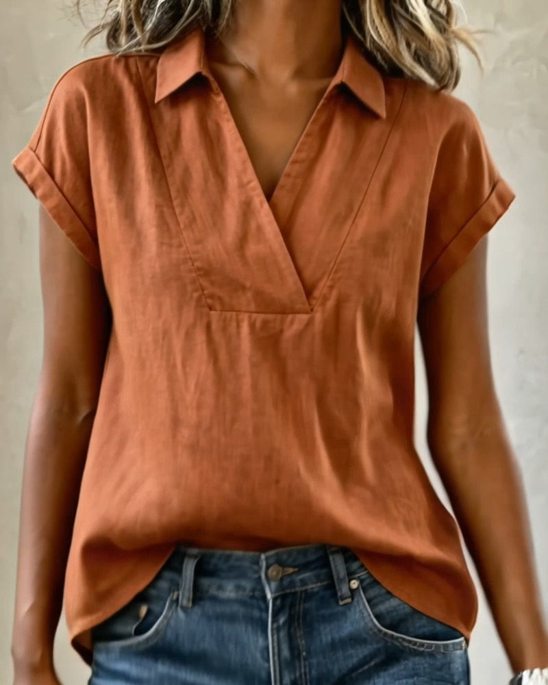 Solid Color Short-Sleeved Loose Blouse
