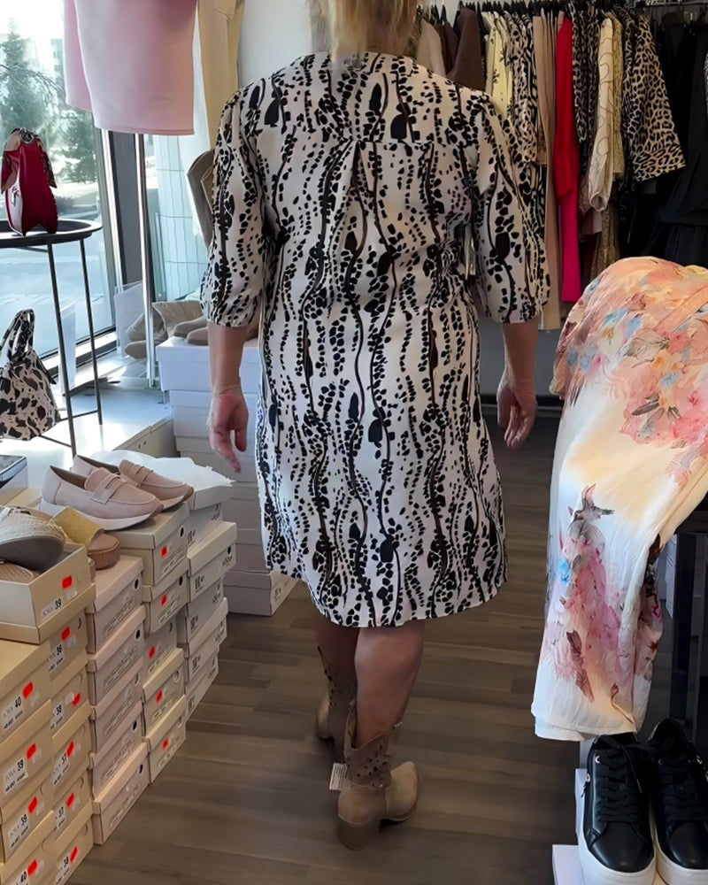 Small V-Neck Print Straight Dress