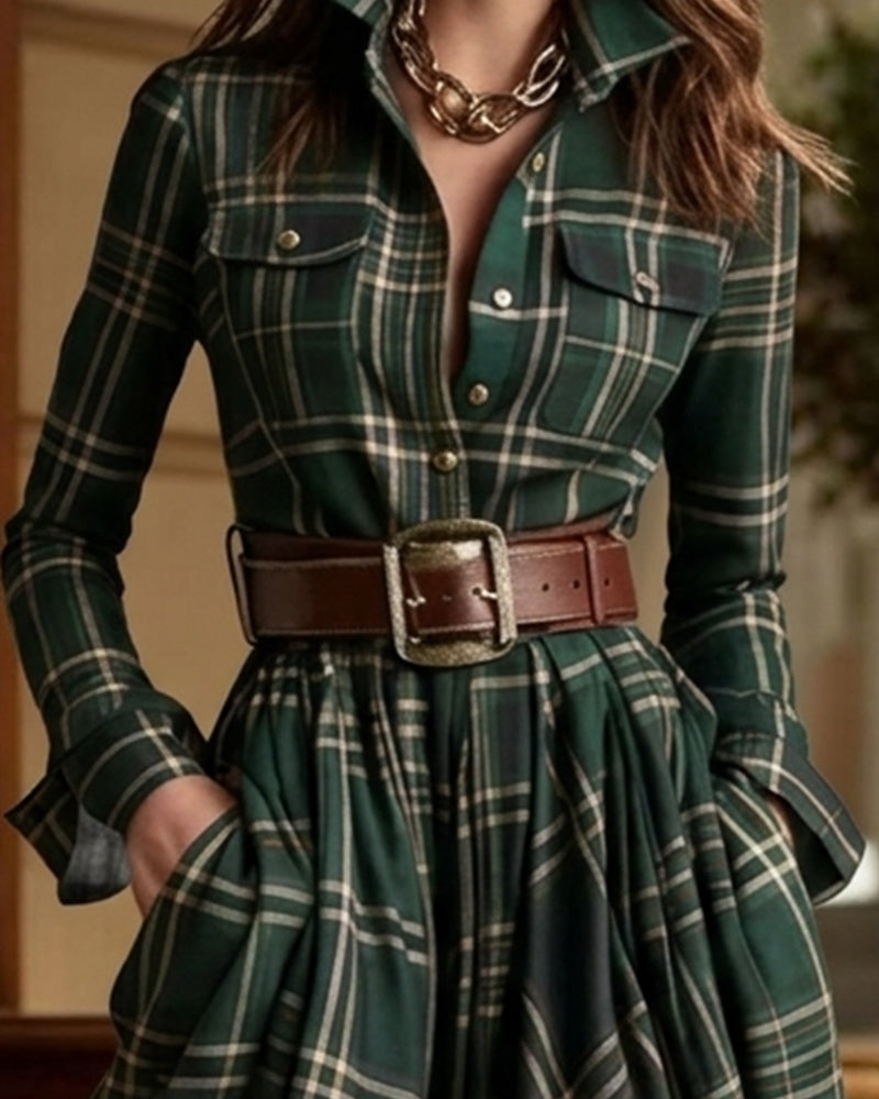 Plaid Long Shirt Dress