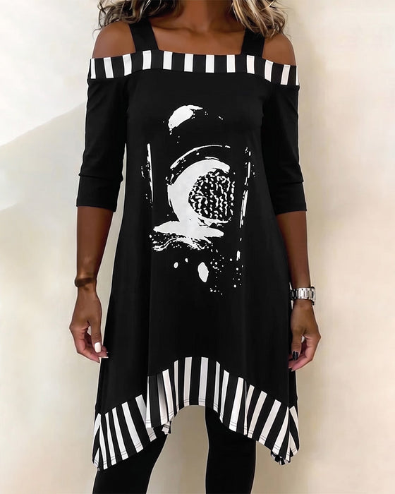 Off-Shoulder Irregular Loose Print Dress