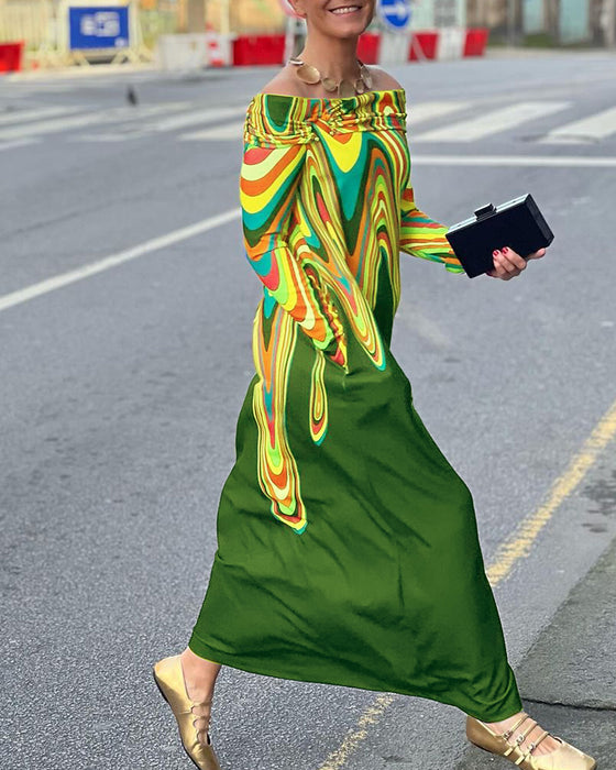 Long sleeve off shoulder elegant maxi dress