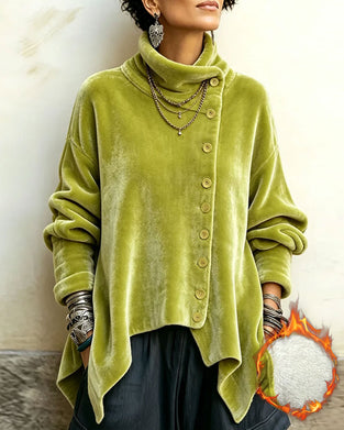 Stand Collar Diagonal Button Irregular Top